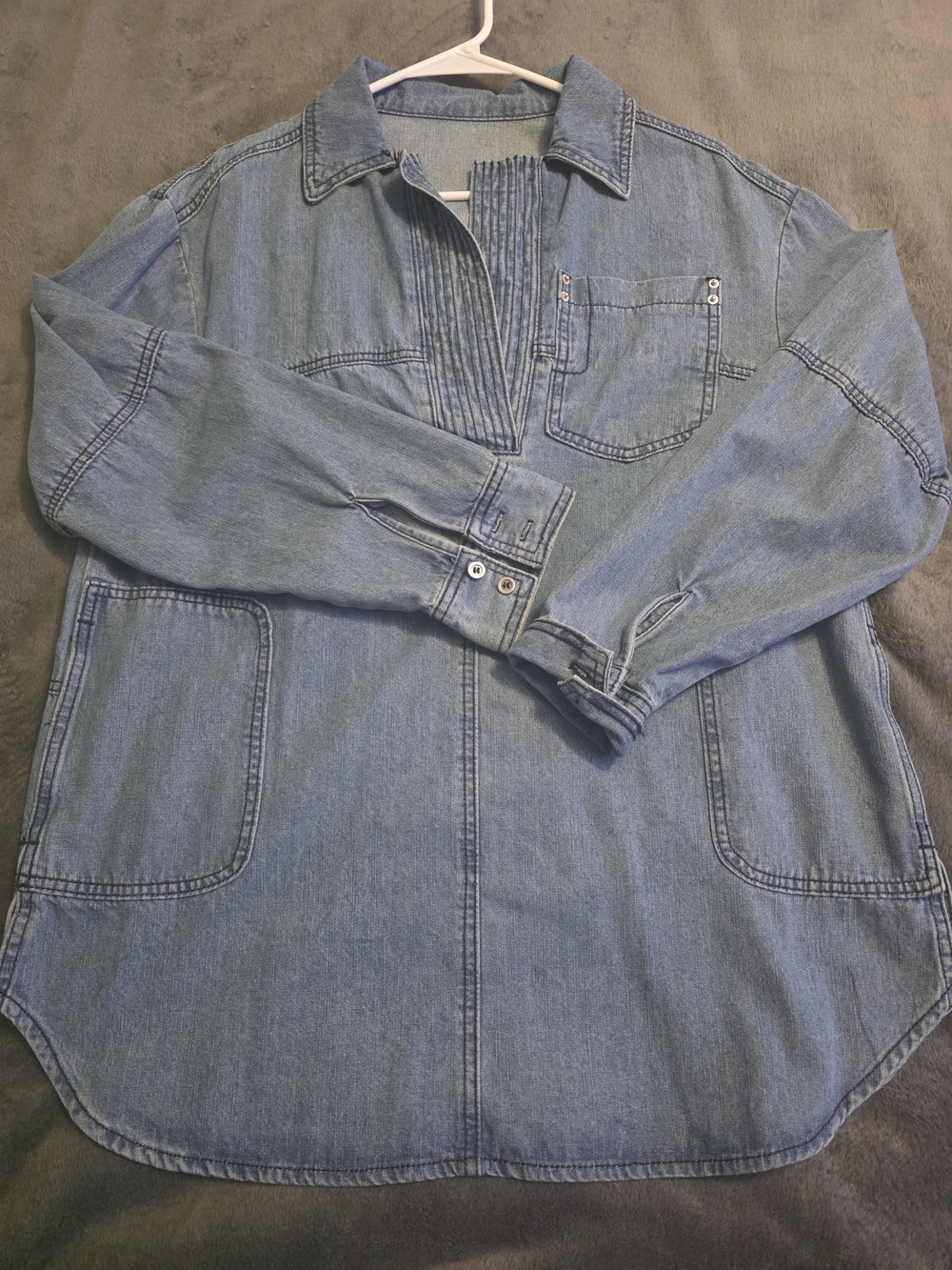 Blue Denim Tunic Shirt - Women's Casual Jean Top